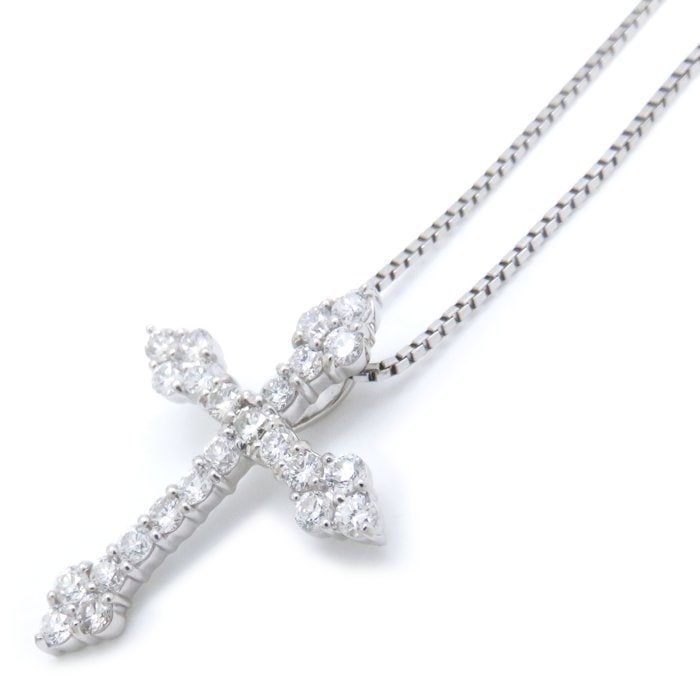 ダイヤモンドクロス ネックレス 一粒ダイヤモンド1.00ct 1カラット十字架 Pt900プラチナ × Pt850プラチナ / 73622【中古】