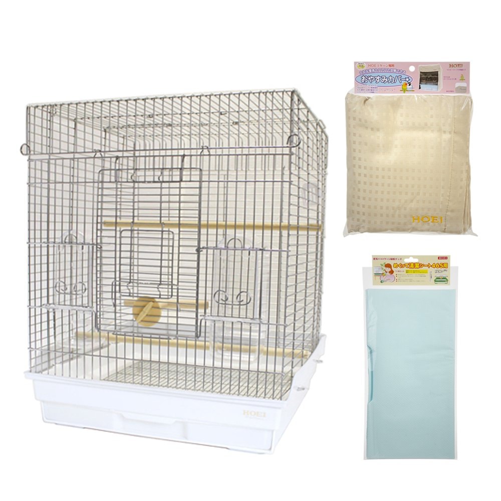 鳥籠　ＨＯＥＩ　中型インコ　飼育スターターセット（４６．５X４６．５X５８ｃｍ）ステンレス　ホワイト　ＣＲＣ55―10―10―00―00