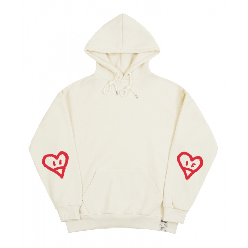 GRAVER [UNISEX]エルボスプレーハートスマイルフードティー_クリーム