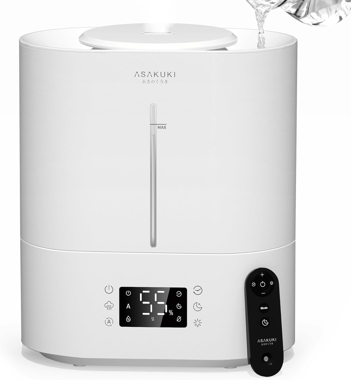 ASAKUKI 加湿器 大容量4L 超音波式 アロマ対応 自動湿度調整 40時間連続稼働 上から給水 静音 タイマー 睡眠モード ナイトライト 空焚き防止 ミスト量3段階 加湿量最大200ml/h
