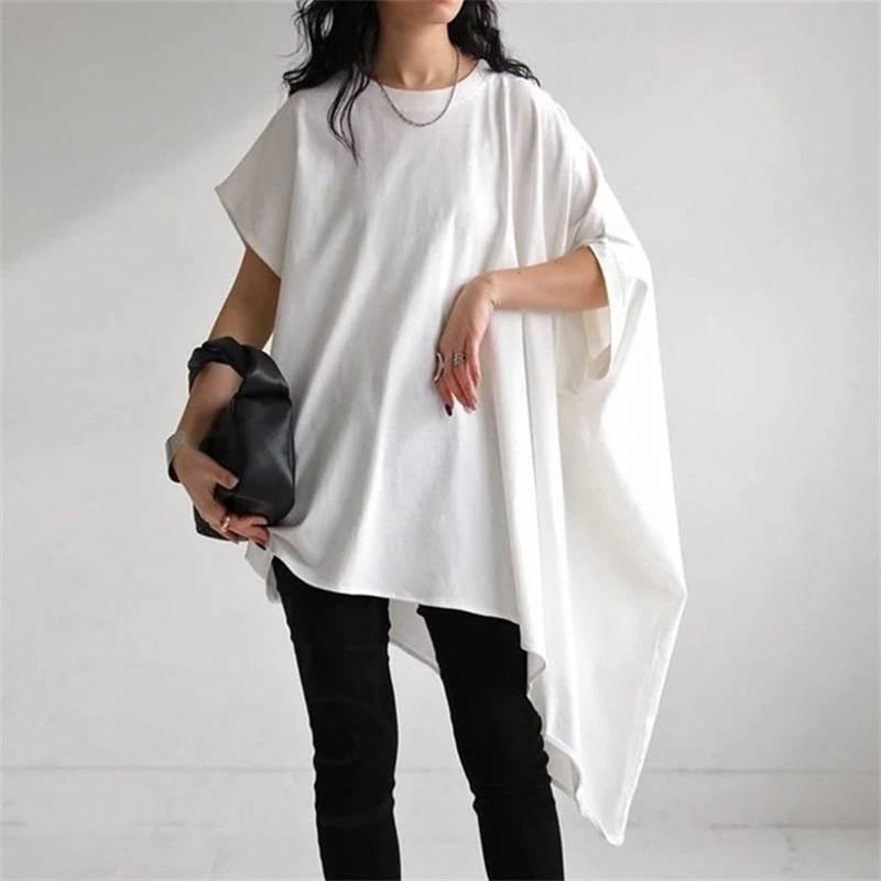 2025夏 日系 ニュースタイル 不规则 カジュアル ゆったり 着痩せ 半袖 Tシャツ トップス 気質 チュニック 母の日のプレゼント ノースリーブ ロンt Tシャツカットソー