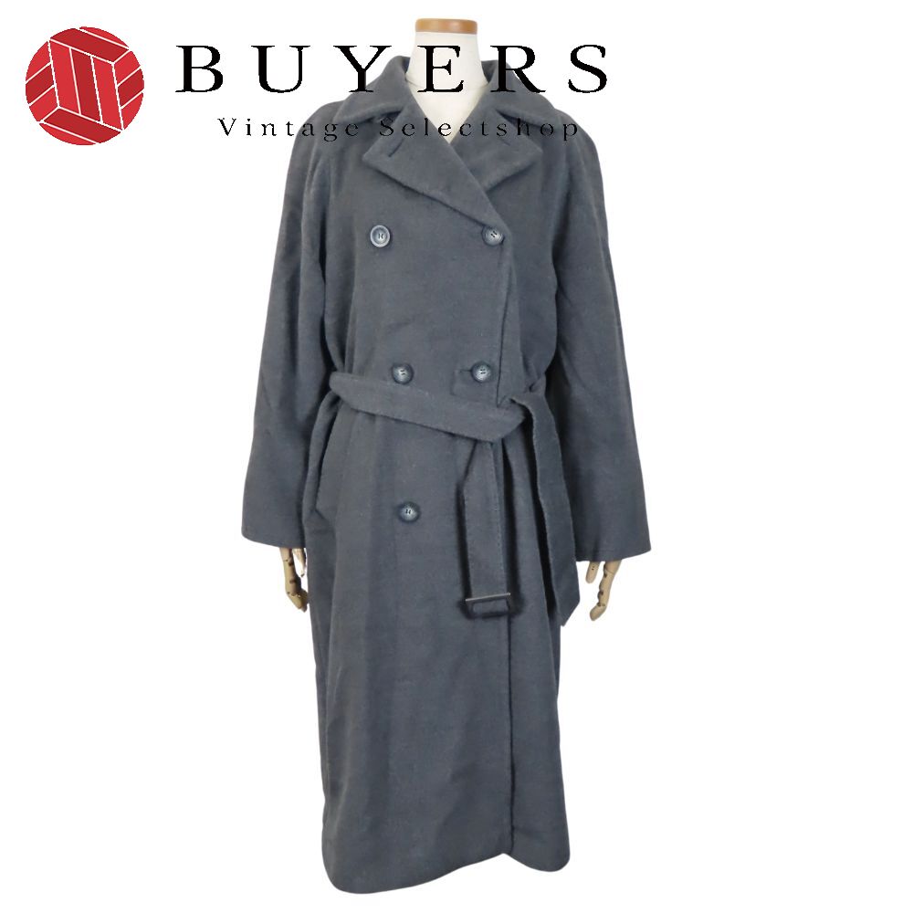 中古 トレンチコート JI36 ウール カシミヤ レーヨン ダークグレー ロングコート 上品 アパレル レディース 女性