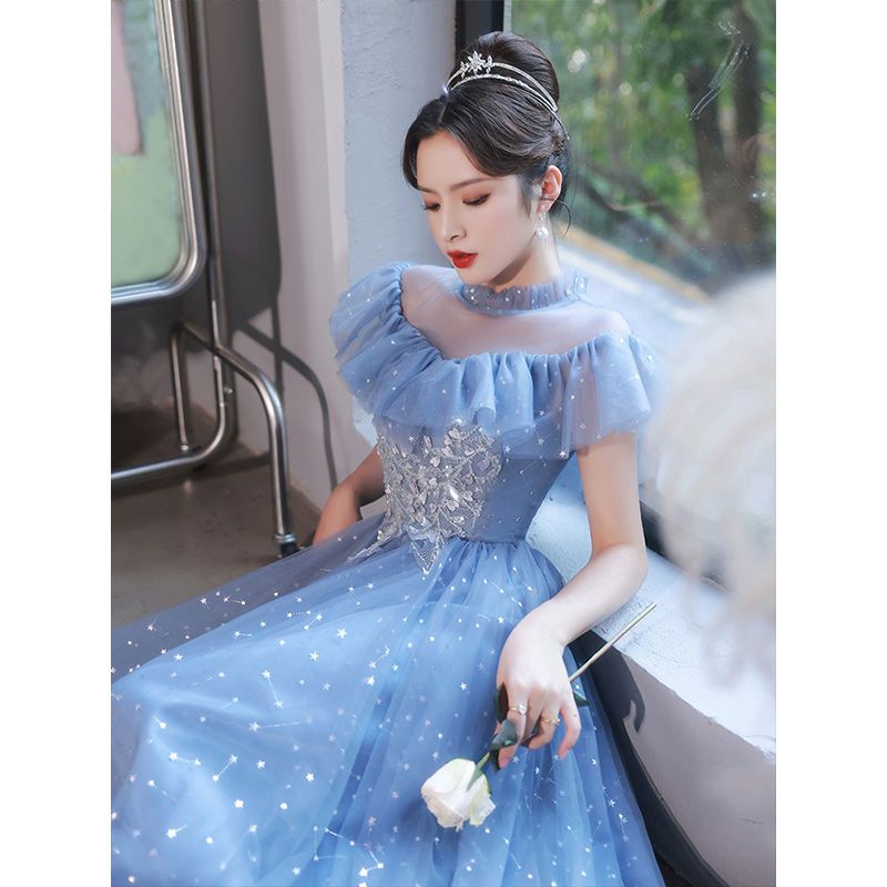 イブニングドレス スカート 女性 2024年 宴会気質 フェアリーブルー 卒業 美術検定 上級感