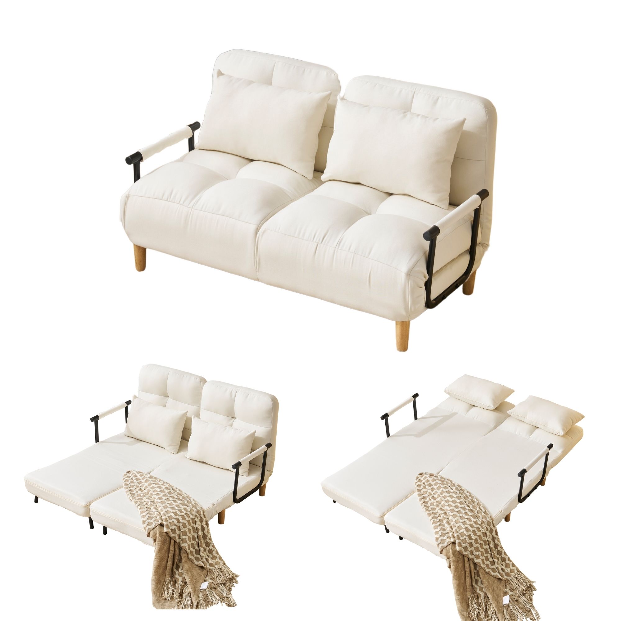 【国内発送&送·料·無·料】ソファベッド 二人掛け 3WAY カウチソファー ファブリック生地 肘付き リクライニング 一人掛け カウチ 一人暮らし 組立品 調節可能な背もたれ ふわふわ*584