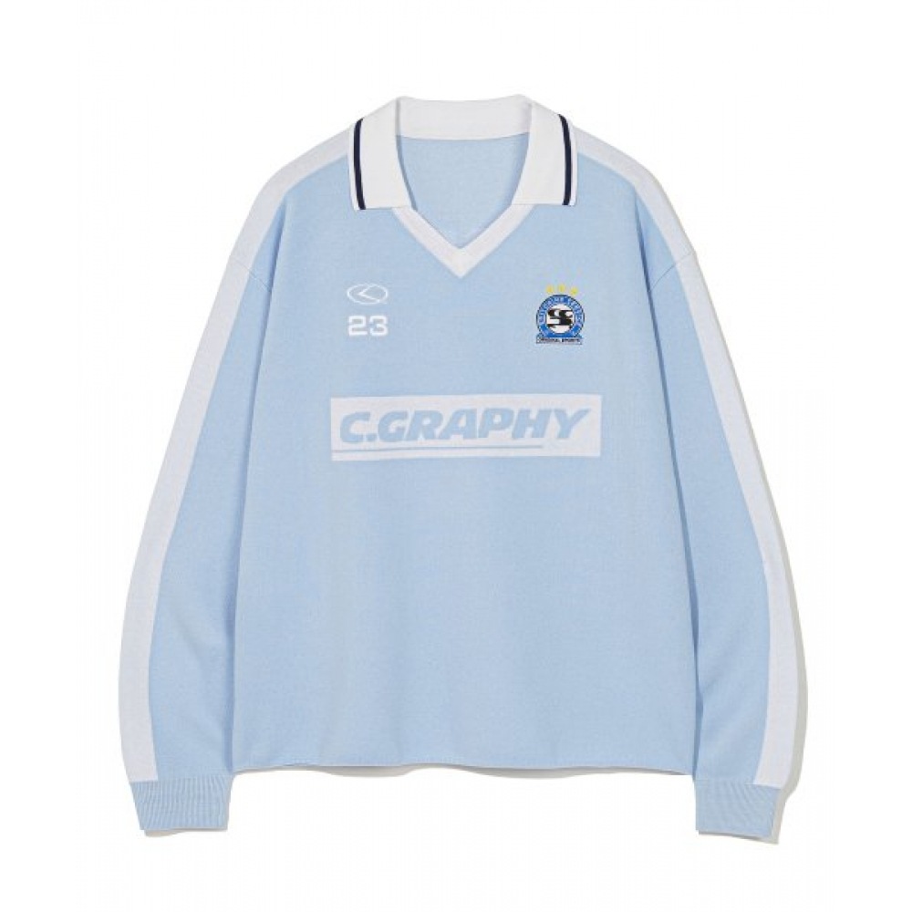 CODEGRY C.GRAY サッカー Vネックカラーニット_スカイブルー