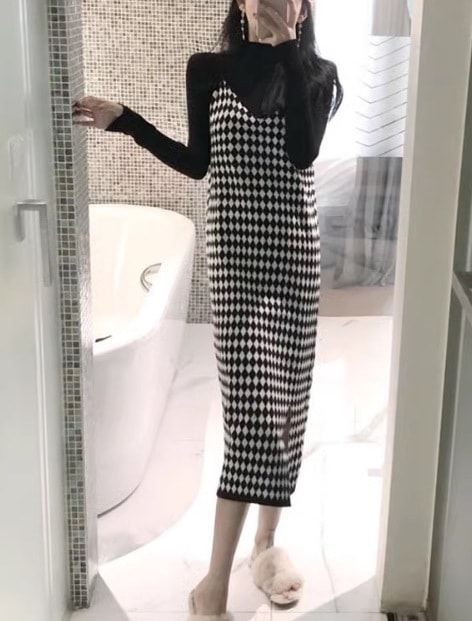 二点セット レディース スカート トップス ニット オールインワン ロング 袖なし タイト スリム ストレート ニット リブニット かわいい 大人可愛い カジュアル おしゃれ かっこいい レトロ