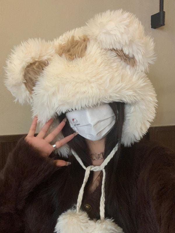 フードウォーマー レディース かわいい クマ 耳の 隠れる 帽子 厚手 暖かい 防寒 冬 小顔効果 アウトドア 屋外 自転車 サイクリング 白 カーキ ベージュ