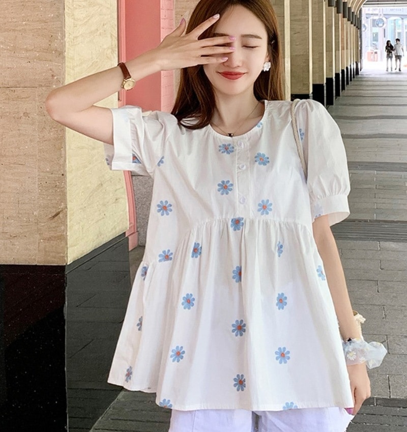 トップス デート モテアイテム チュニック ブラウス フラワー柄 コットン 可愛い きれいめ 上品 おしゃれ かっこいい 可愛い ラブリー キュート ガーリー クール モード系 セクシー