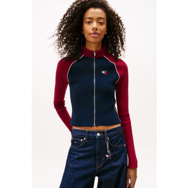 女性カラーブロックジップアップカーディガン T32G0KCD14TWT1 TOMMY JEANS