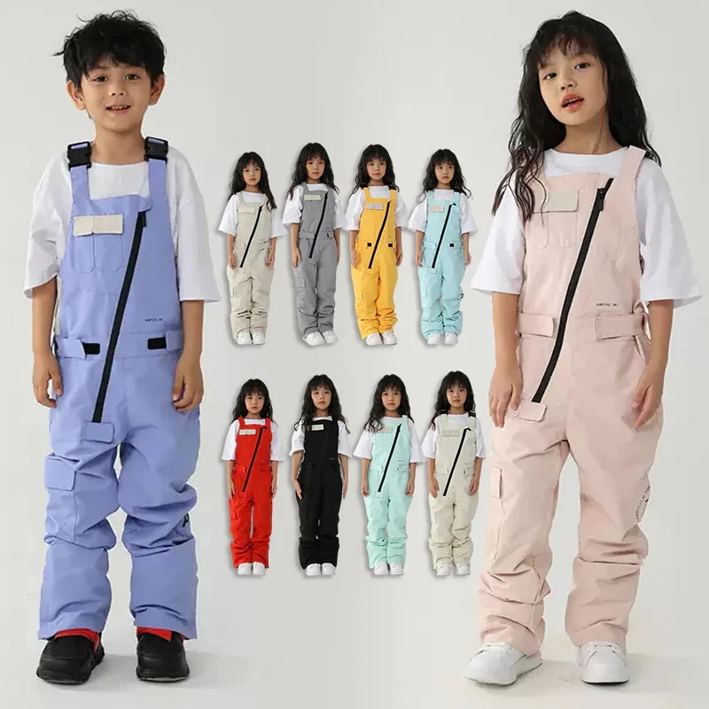 【急速出荷!】スノーボード ウェア キッズ ビブパンツ つなぎ ワンピース オールインワン スノボウェア スキーウェア 女の子 男の子 子供 配色 2023 子どもウェア