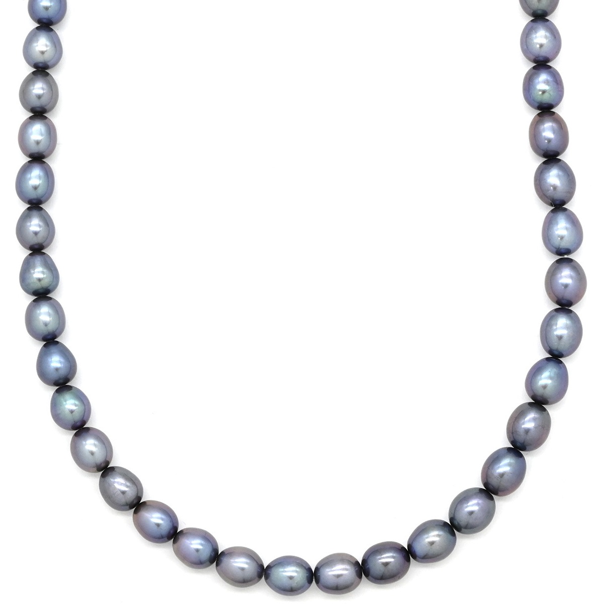 ネックレス 5.8mm パール ペンダント ブルーブラック 真珠 ダークグレー 黒銀色 一連 淡水真珠 43.5cm セミラウンドシェイプ 【中古】