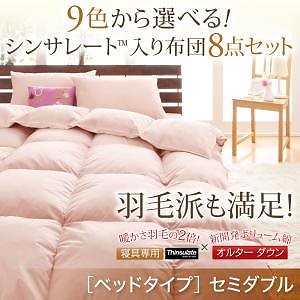 9色から選べる シンサレート入り 布団 8点セット ベッドタイプ セミダブル アイボリー
