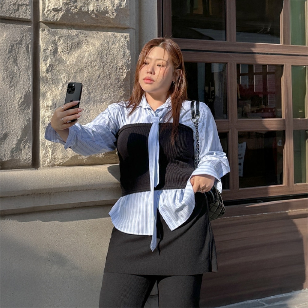 [JSTYLEによるイーブレット] 1+1イーブレットポイントダイリブニットチューブトップ Jスタイル