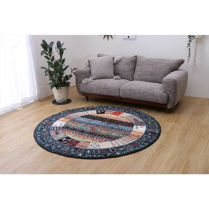 イケヒコ　ウィルトンラグ イビザ (約160 丸/ネイビー)