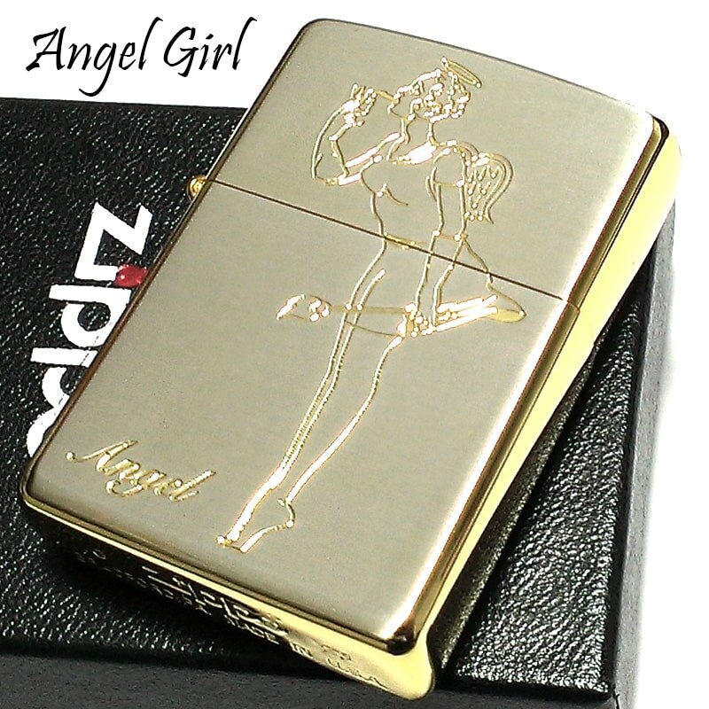 ZIPPO ライター ウィンディ エンジェルガール シルバー＆ゴールド ツートーン仕上げ ジッポ 彫刻 両面加工 可愛い かっこいい おしゃれ メンズ ギフト プレゼント
