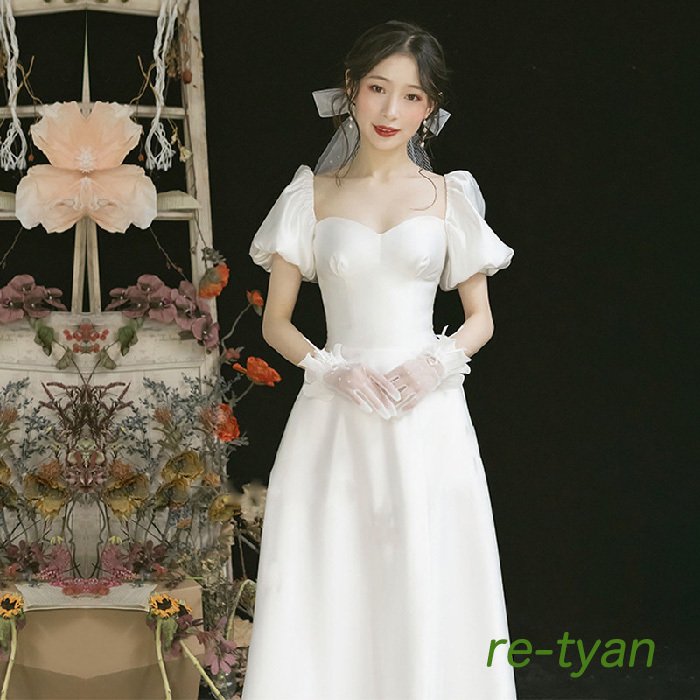 ウェディングドレス白 パーティードレス オフショルダー 露背 演奏会 花嫁ロングドレス 結婚式二次会