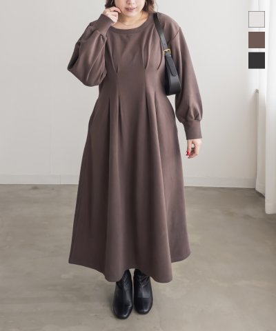 大きいサイズ レディース LL 3L 4L XL XXL XXXL CLETTEオリジナルウエストタックロングワンピース