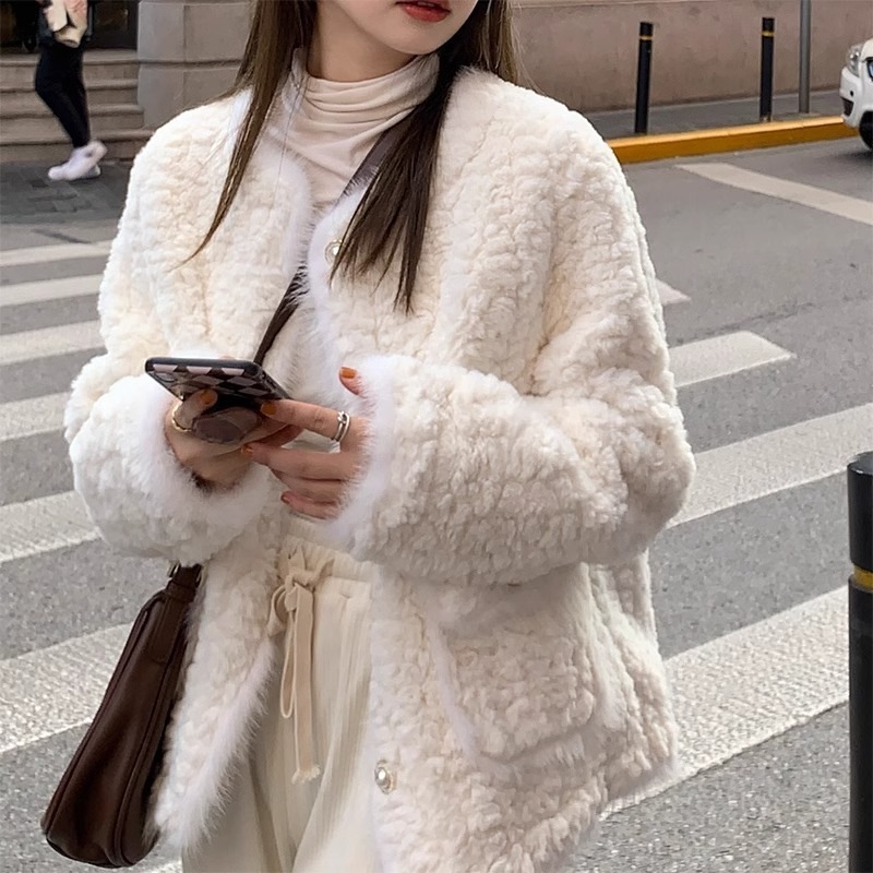 Xiaoxiangfeng コート レディース 多用途 新しいラムウール イミテーション ラビット ファー スリムで暖かいデザインの豪華な厚みのあるコート
