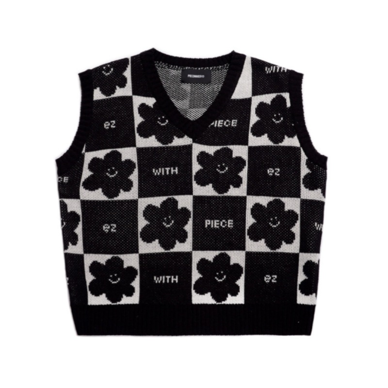 PIECEMAKER / DAISY CHECKERBOARD KNIT VEST 2color / ニットベストニット