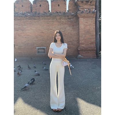 大きい長い脚のズボン/修身の微のフレアのスラックスのズボンの春の高い腰の顕やせ筒のラッパの衛ズボン