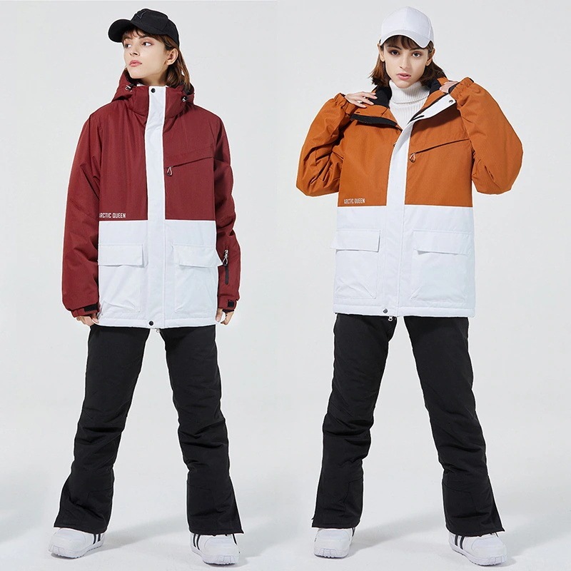 スノーボード ウェア 2023 メンズ レディース スキーウェア スノボウェア 上下セット セットアップ ジャケット ロンパース 切り替え 配色 フード付き ベルト取り外す可能 2点セット 韓国