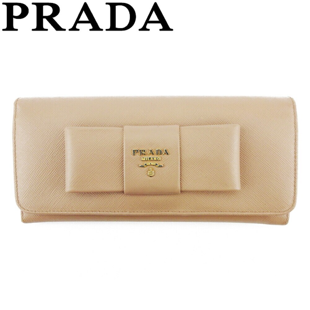 長財布 ファスナー付き 財布 リボン レディース ベージュ ピンク ゴールド 中古