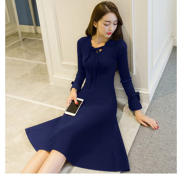 ニットワンピ レディース ニット ワンピース 無地 ロング マキシ丈 長袖