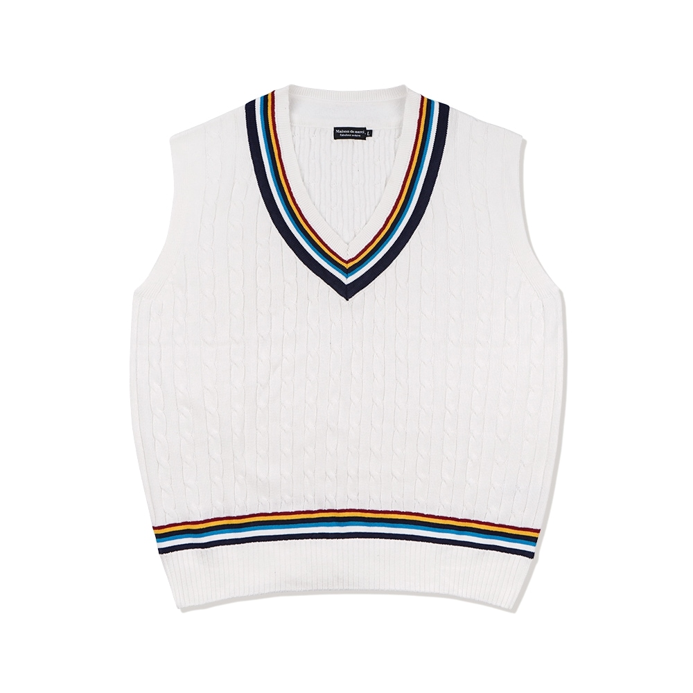 ファビュラスアーカイブユニセックス Vネックケーブルベストホワイト (FCD1KT208M)