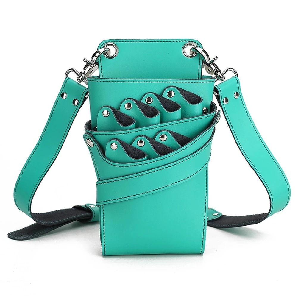 10pscグループ・バイシザーケース 美容師 トリマー 7丁 はさみ 櫛 収納 サロン 家庭用 ショルダーバッグ 本革151