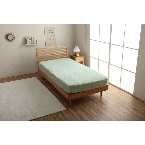 1192630360307 ボックスシーツ ダブル エコ フェイクファー 洋式 ベッド用 マットレスカバー BOX 洗える 無地 La Pierce ピスタチオグリーン メーカー直送