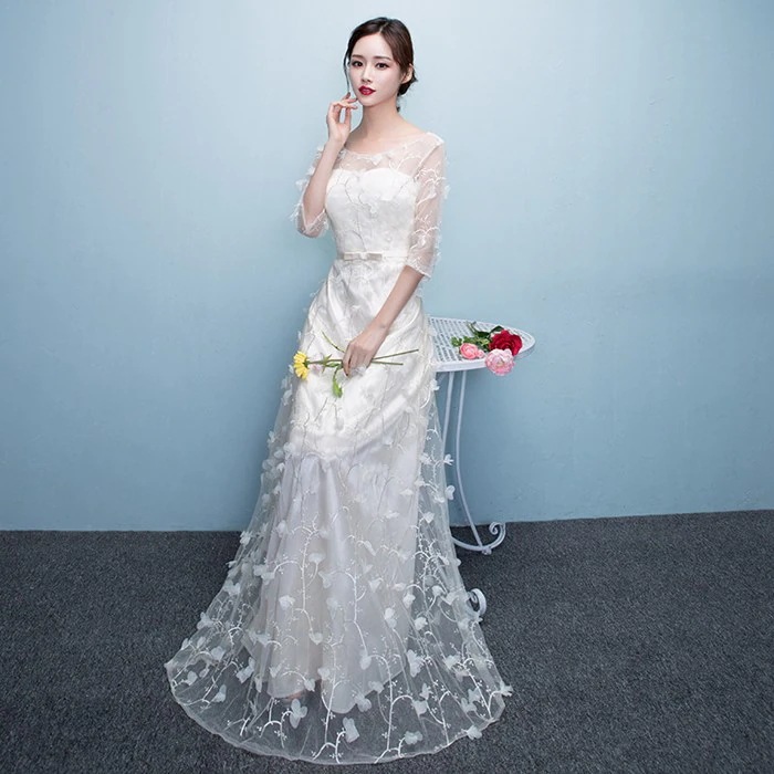 【即納】ウェディングドレス 結婚式 二次会ドレス カクテル ドレス 結婚式 お呼ばれドレス 花嫁 二次会 シースルーファスナー パーティードレス 大きいサイズ 白 ワンピース 花柄 マキシ丈 5,846円