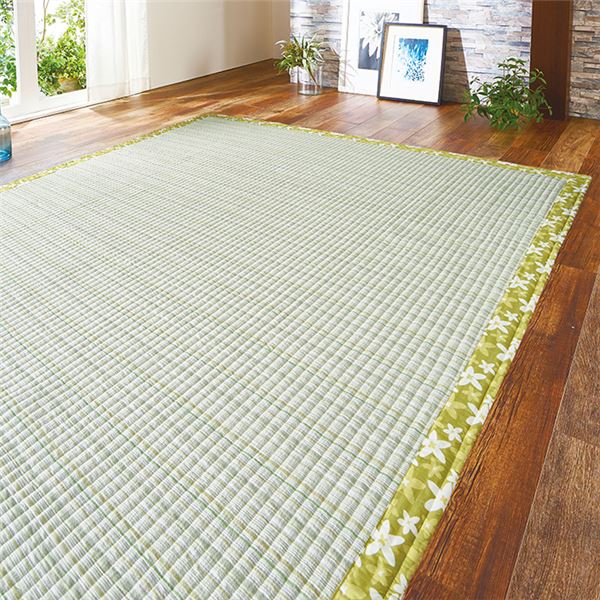 ラグマット 絨毯 約220x330cm グリーン ふつうタイプ 洗える 綿100％ 滑りにくい加工 しじらカーペット リビング