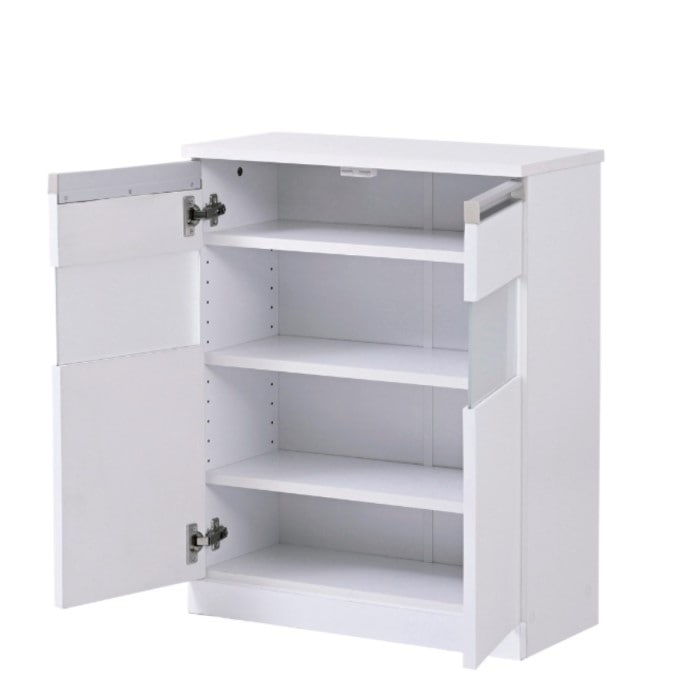 鏡面キッチン キャビネット 白 サイドボード FKS-0003-WH ホワイト