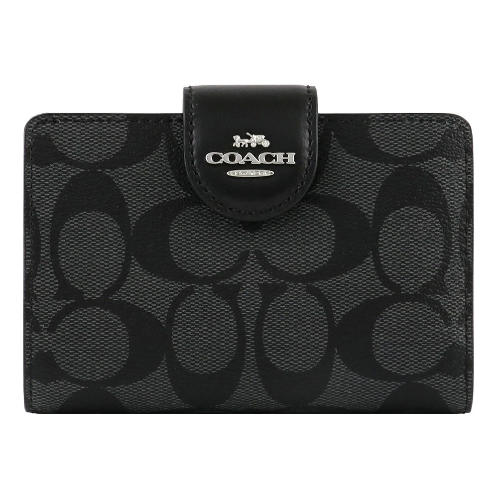 COACH C0082-SVBK　コーチ シグネチャー ミニ二折財布 ブラックスモーク×ブラック