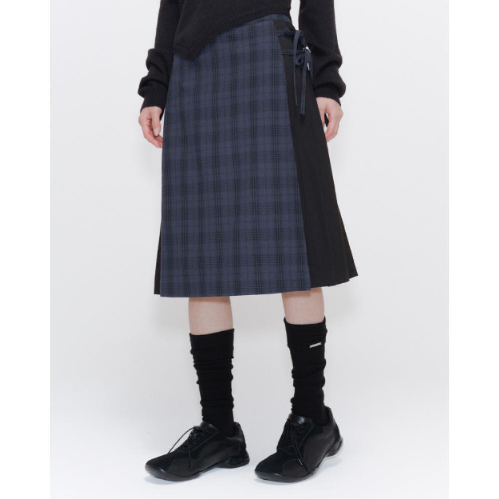 MISEKI SEOUL Side bow pleats midi skirt CHECK MSK251SK04