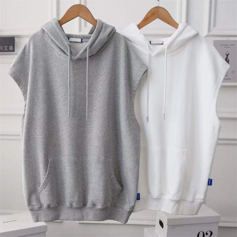 人気 ビッグシルエットファッション無地 フード付きベスト半袖Tシャツレディースプルオーバーゆったりト
