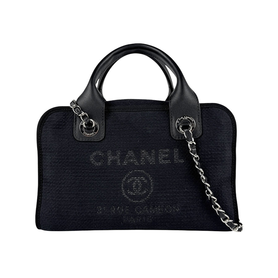 シャネル CHANEL ハンドバッグ ショルダーバッグ ドーヴィル ボーリングバッグ キャンバス/レザー ブラック レディース z6105