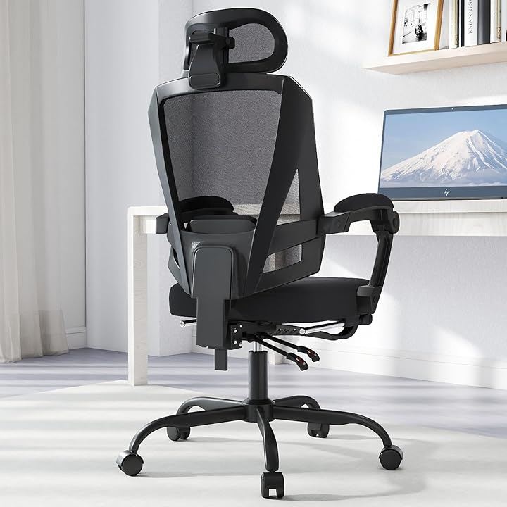 オフィスチェア デスクチェア メッシュ 動的腰背部サポート 3Dヘッドレスト ゲーミングチェア pcチェア 椅子 おしゃれ テレワーク 人間工学 フットレスト付き (ブラック, 大型)