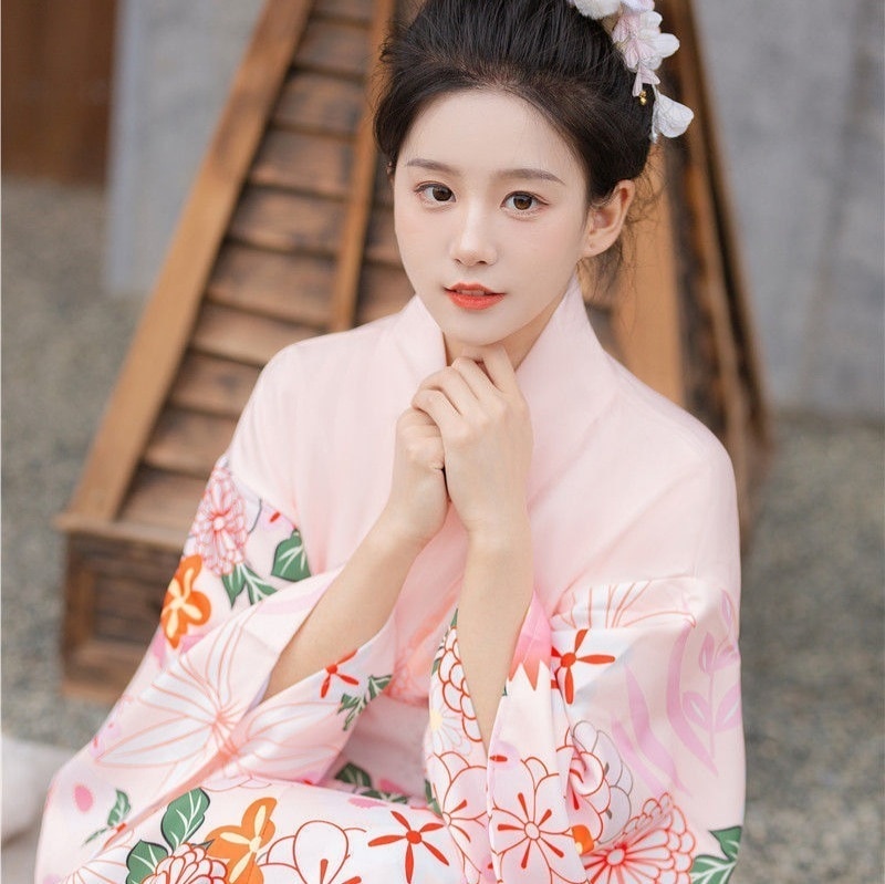 【送.料.無.料.急速発送】浴衣フレッシュピンクの優しい和食自撮り館衣装