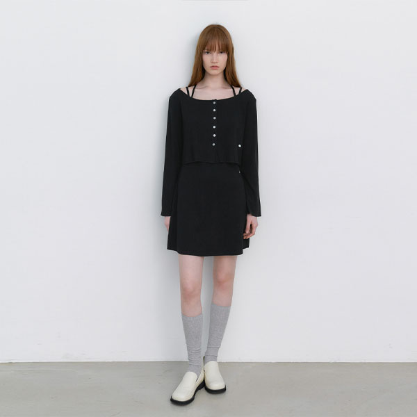 CARDIGAN SET-UP WAFFLE DRESS S (OP-6343)