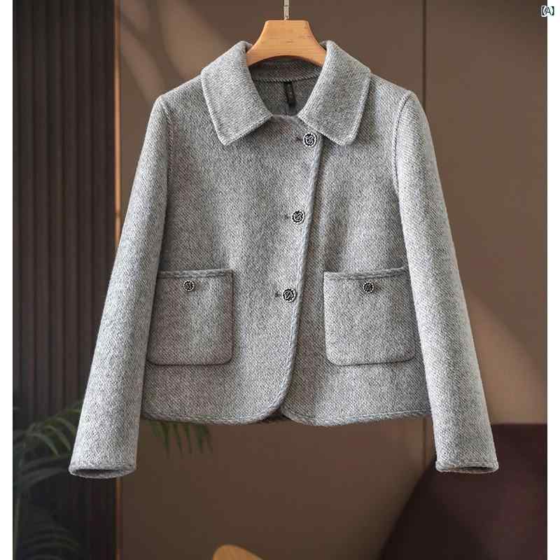 レディース ファッション　オシャレ　カジュアル　かわいい　綺麗 小柄 簡単 扱えます グレー ショート 両面 ウール コート