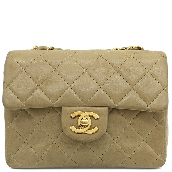 シャネル CHANEL ショルダーバッグ ミニ クラシック ハンドバッグ ラムスキン ベージュ ゴールド金具 マトラッセ チェーンショルダー 30*****【中古】 179,220円