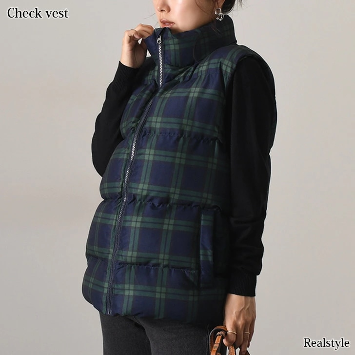 チェック柄ハイネックボリューム中綿ベスト レディース トップス アウター 羽織り 秋 冬 上着 防寒 ノースリーブ ジレ ベスト ジャケット 体型カバー カジュアル 重ね着 レイヤード ゆったり レジ 8,910円