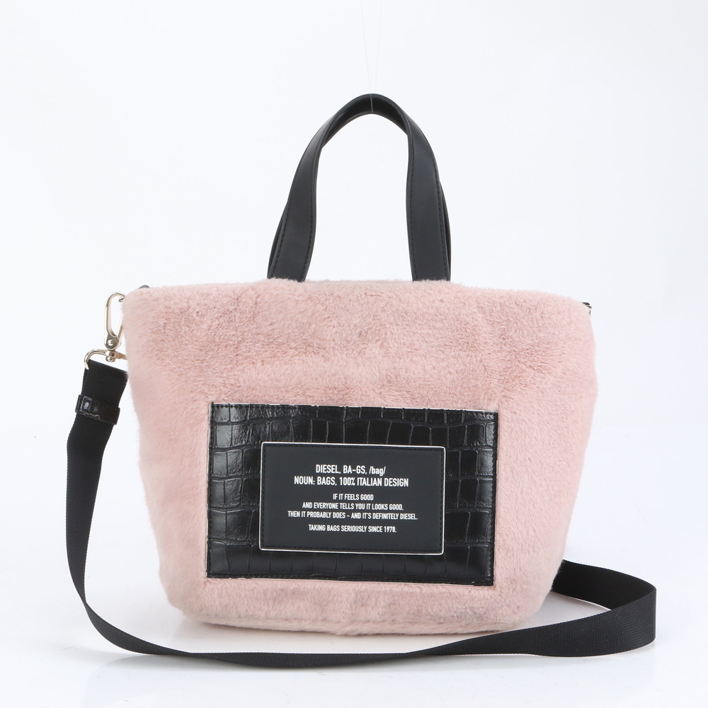 美品 エコファー クロコダイル エンボス 2WAY ショルダーバッグ 斜め掛け ハンド トート レディース RUE CL10-8 中古