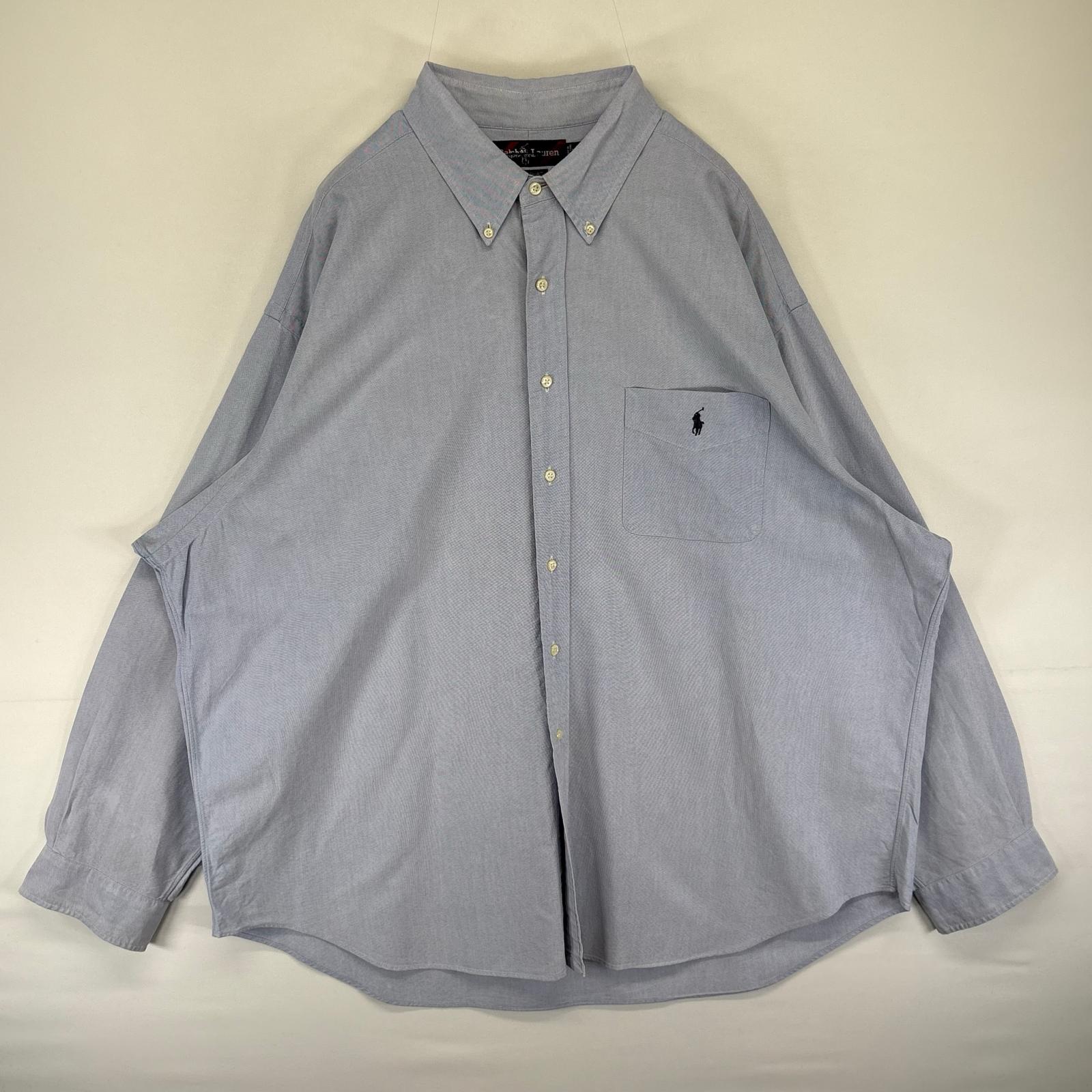 古着 ラルフローレン Ralph Lauren 長袖シャツ BIG SHIRT ワンポイントロゴ刺繍 胸ポケット 大きいサイズ 2XL ブルー系 メンズ