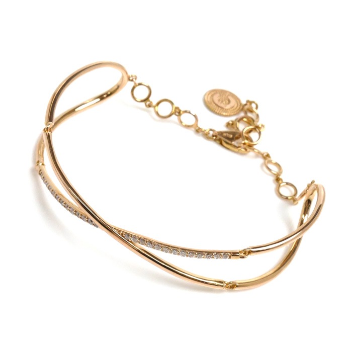 K18PG ピンクゴールド ブレスレット ダイヤモンド 8.7g 14-18cm レディース 中古