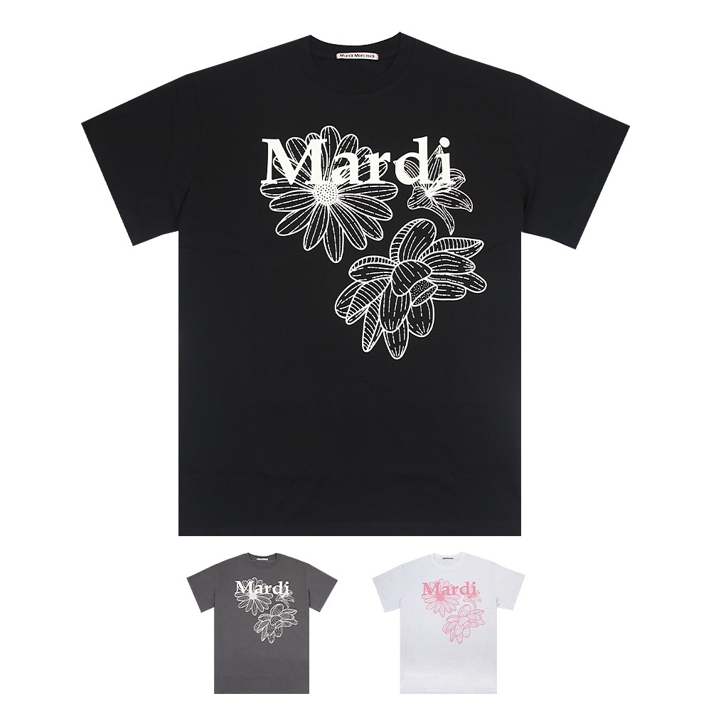 Tシャツ UNISEX TSHIRT TRIPLE FLOWER BLACK IVORY 半袖 レディース 韓国 ファッション アパレル