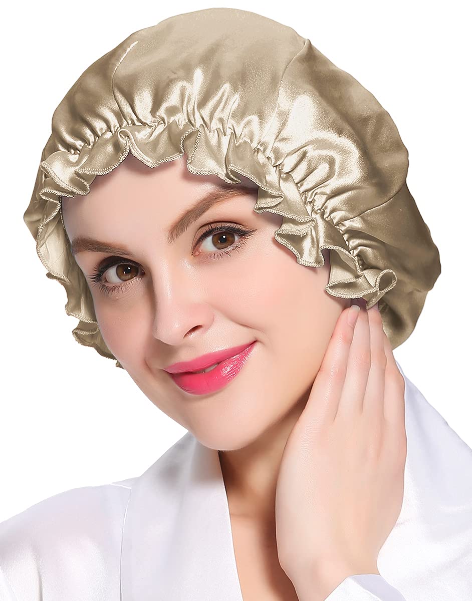 [LilySilk] 天然シルク100% ナイトキャップ 枝毛防止 保湿美髪 ロングヘア用 お休みキャップ 就寝用 産後用 (全周ゴム/トープ) 静電気防止 敏感肌 OEKO認証済み