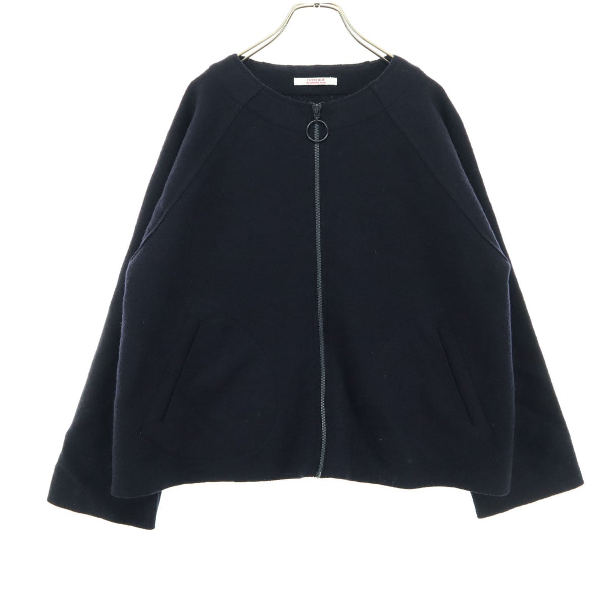FABRIQUE en planete ferre ファブリケアンプラネテール 長袖 ノーカラー ジップジャケット 38 ブラック レディース 古着