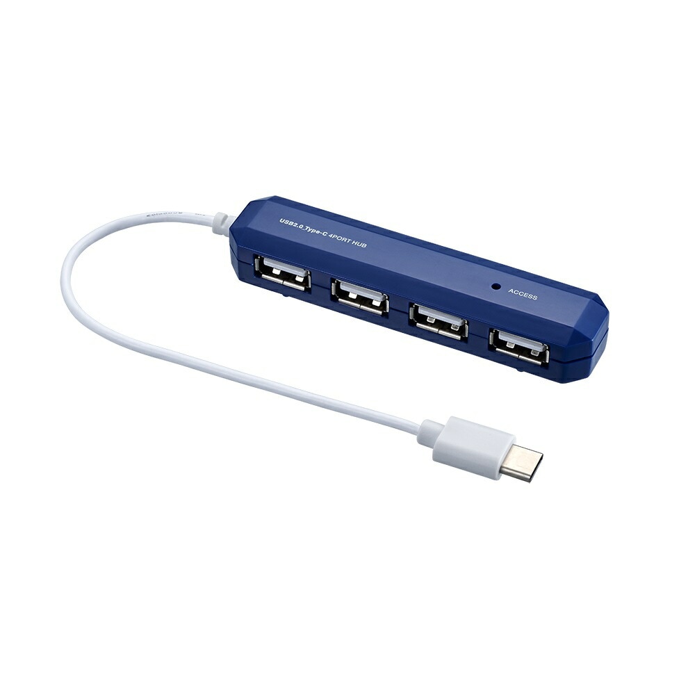 （まとめ買い）USB2.0 Type-C 4ポートハブ 15cm ブルー UH-C2474BL [x3]